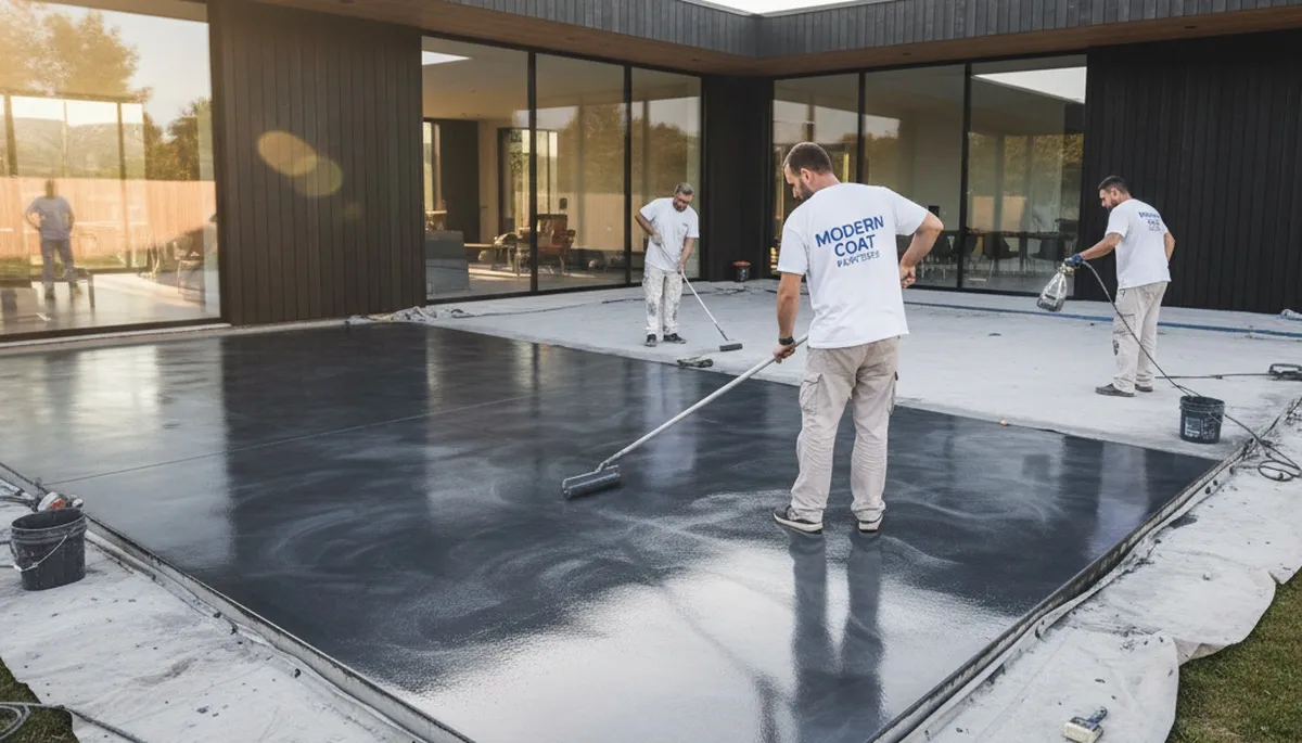 Professional concrete staining on patio floor in Bloomington, IN by expert house painters