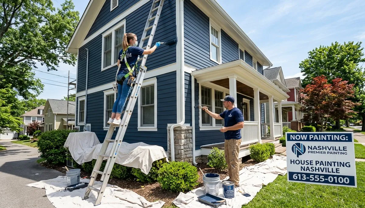 Professional house painters enhancing home exterior in Bloomington, IN