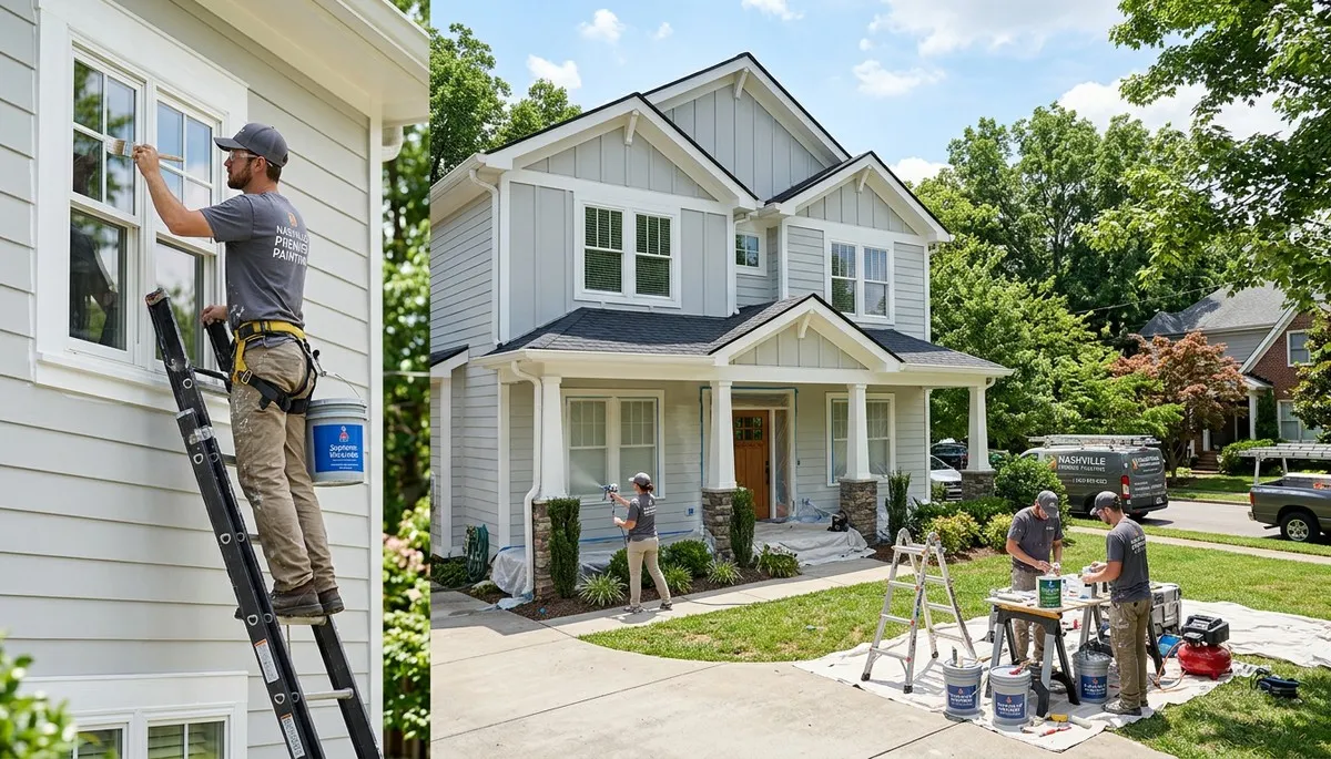 Professional house painters in Bloomington IN preparing exterior home for fresh paint