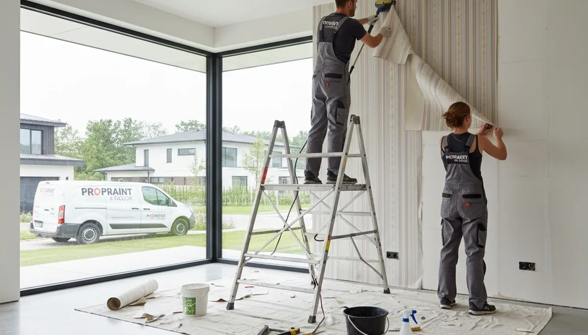 Professional wallpaper removal by house painters in Bloomington, IN preparing walls for new paint