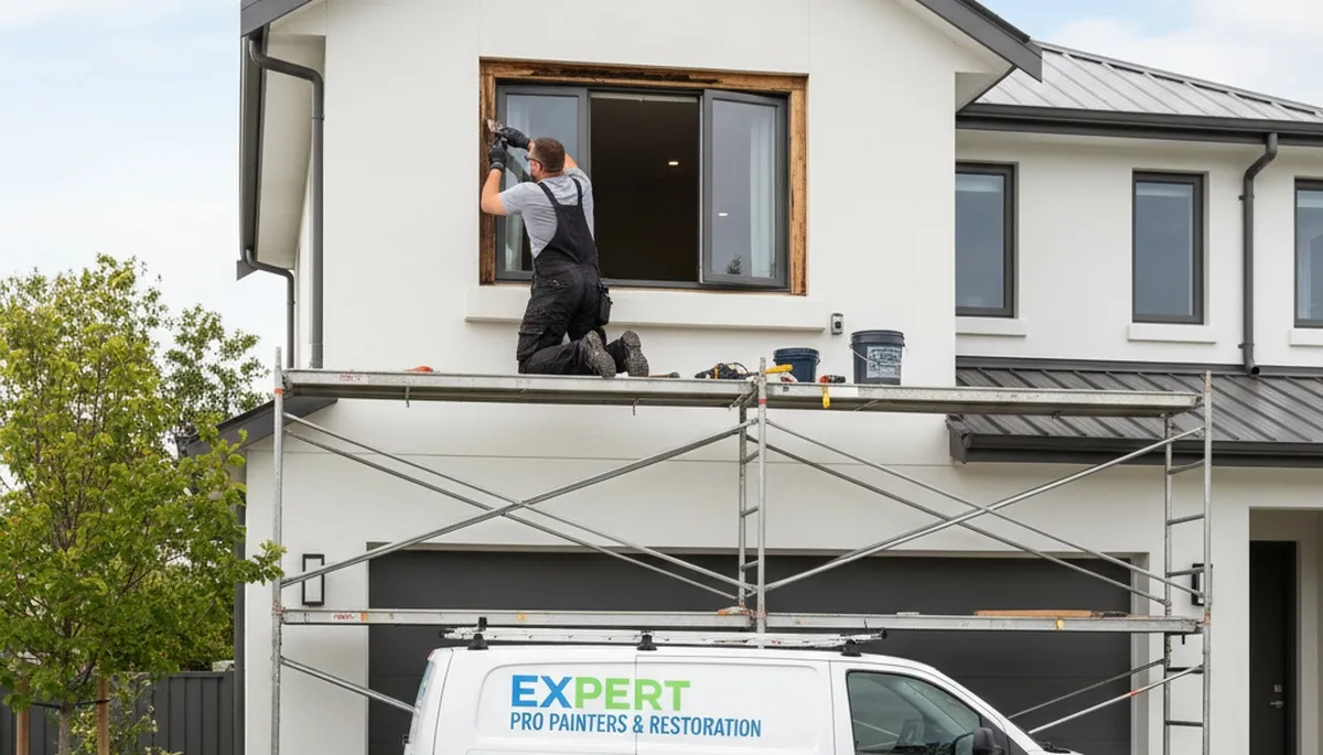 Professional wood rot repair on home siding by painters in Bloomington, IN